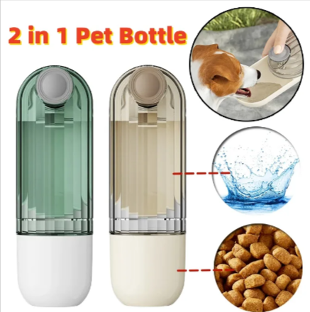 2-in-1 pet travel bottle showing water dispenser function