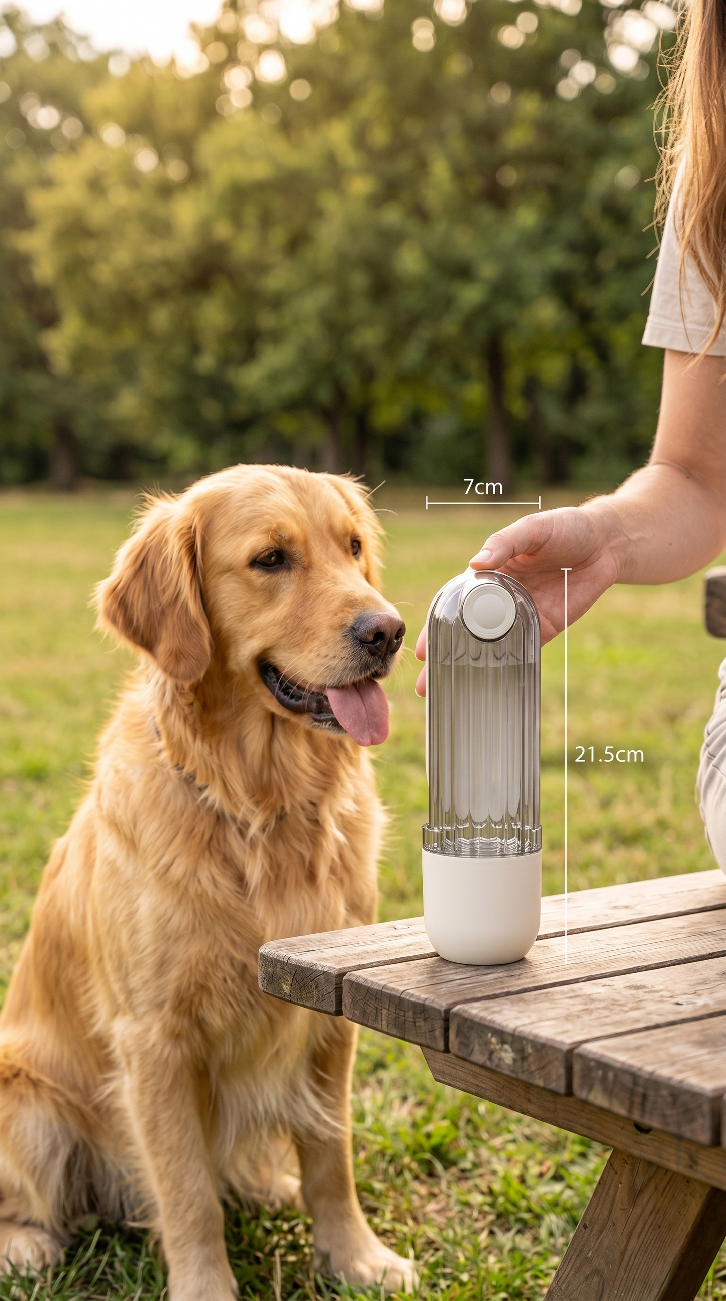 2-in-1 dog water and food bottle in green for hiking and travel